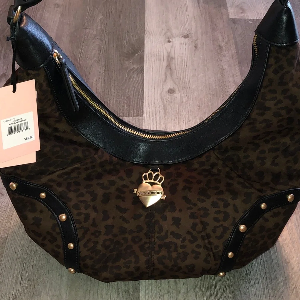 Juicy Couture Chocolate Velvet Leopard Print Retro Glam Hobo COHO Bag NWT